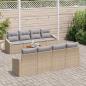 Preview: 7-teiliges Garten Sofa Set mit Kissen Beige Poly Rattan Akazie