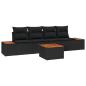 Preview: ARDEBO.de - 5-teiliges Garten Sofa Set mit Kissen Schwarz Poly Rattan Akazie
