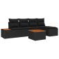 Preview: ARDEBO.de - 6-teiliges Garten Sofa Set mit Kissen Schwarz Poly Rattan Akazie