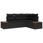 Preview: ARDEBO.de - 4-teiliges Garten Sofa Set mit Kissen Schwarz Poly Rattan Akazie