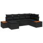 Preview: 6-teiliges Garten Sofa Set mit Kissen Schwarz Poly Rattan Akazie