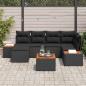 Preview: 7-teiliges Garten Sofa Set mit Kissen Schwarz Poly Rattan Akazie