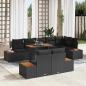 Preview: ARDEBO.de - 9-teiliges Garten Essbereich mit Kissen Schwarz Poly Rattan Akazie
