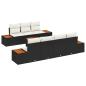 Preview: 8-teiliges Garten Sofa Set mit Kissen Schwarz Poly Rattan Akazie