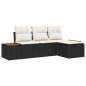 Preview: 4-teiliges Garten Sofa Set mit Kissen Schwarz Poly Rattan Akazie