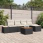 Preview: ARDEBO.de - 6-teiliges Garten Sofa Set mit Kissen Schwarz Poly Rattan Akazie
