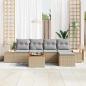 Preview: 6-teiliges Garten-Sofa-Set mit Kissen - Beige Poly-Rattan Akazie