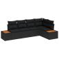 Preview: ARDEBO.de - 5-teiliges Garten Sofa Set mit Kissen Schwarz Poly Rattan Akazie