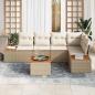 Preview: ARDEBO.de - 6-teiliges Garten-Sofa mit Kissen Beige Poly Rattan Akazie
