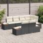 Preview: 7-teiliges Garten Sofa Set mit Kissen Schwarz Poly Rattan Akazie