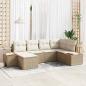 Preview: ARDEBO.de - 6-teiliges Garten Sofa Set mit Kissen Beiges Poly Rattan Akazie