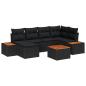 Preview: ARDEBO.de - 7-teiliges Garten Sofa Set mit Kissen Schwarz Poly Rattan Akazie