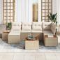 Preview: 7-teiliges Garten-Sofa-Set mit Kissen in Beige aus Poly Rattan und Akazie