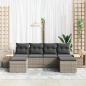 Preview: 6-teiliges Garten-Sofa-Set mit Kissen Grau Poly Rattan Akazie