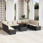 Preview: ARDEBO.de - 11-teiliges Garten Sofa Set mit Kissen Schwarz Poly Rattan