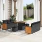 Preview: ARDEBO.de - 9-teiliges Garten Sofa Set mit Kissen Schwarz Poly Rattan Akazie