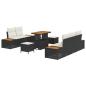 Preview: 8-teiliges Garten Sofa Set mit Kissen, schwarzem Poly Rattan, Akazie