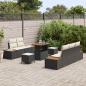 Preview: 8-teiliges Garten Sofa Set mit Kissen, schwarzem Poly Rattan, Akazie