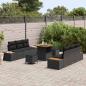 Preview: 9-teiliges Garten Sofa Set mit Kissen - Schwarzes Poly Rattan und Akazie