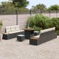 Preview: 10-teiliges Garten Sofaset mit Kissen in Schwarz Poly Rattan Akazie