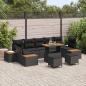 Preview: ARDEBO.de - 10-teiliges Garten Sofa Set mit Kissen Schwarz Poly Rattan Akazie