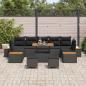Preview: 10-teiliges Garten Sofa Set mit Kissen Schwarz Poly Rattan Akazie