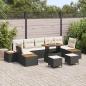 Preview: ARDEBO.de - 10-teiliges Garten Sofa Set mit Kissen Schwarz Poly Rattan Akazie