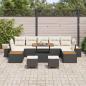 Preview: 10-teiliges Garten Sofa Set mit Kissen Schwarz Poly Rattan Akazie