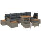 Preview: 10-teiliges Garten Sofa Set mit Kissen Grau Poly Rattan Akazie
