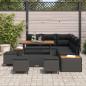 Preview: 9-teiliges Garten-Sofa-Set mit Kissen - Schwarzes Poly-Rattan - Akazie