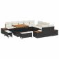Preview: ARDEBO.de - 13-teiliges Garten Sofa Set mit Kissen Schwarz Poly Rattan Akazie