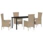 Preview: 5-teiliges Garten Esszimmer Set mit Kissen Beige Poly Rattan
