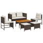 Preview: Garten-Sofa Set Braun und Creme Rattan, Holz, Stoff Mittel