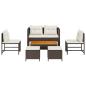 Preview: Garten-Sofa Set Braun und Creme Rattan, Holz, Stoff Mittel