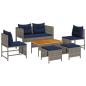 Preview: Outdoor-Sofa-Set Grau und Marineblau Rattan mit Metallrahmen