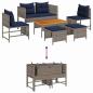Preview: Outdoor-Sofa-Set Grau und Marineblau Rattan mit Metallrahmen