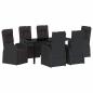 Preview: 7-teiliges Garten-Essset mit Kissen, schwarzes Poly-Rattan