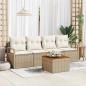 Preview: ARDEBO.de - 5-tlg. Garten-Sofagarnitur mit Kissen Beige Poly Rattan Akazie