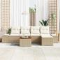 Preview: 6-tlg. Garten-Sofagarnitur mit Kissen Beige Poly Rattan Akazie