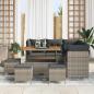 Preview: 9-teiliges Garten Sofa Set mit Kissen Grau Poly Rattan Akazie