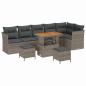 Preview: 9-teiliges Garten Sofa Set mit Kissen Grau Poly Rattan Akazie