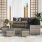 Preview: ARDEBO.de - 9-tlg. Garten-Sofagarnitur mit Kissen Grau Poly Rattan Akazie