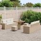 Preview: ARDEBO.de - 9-tlg. Garten-Sofagarnitur mit Kissen Beige Poly Rattan Akazie