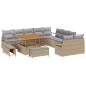Preview: 13-teiliges Garten-Sofaset mit Kissen Beige Poly Rattan Akazie
