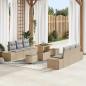 Preview: ARDEBO.de - 9-tlg. Garten-Sofagarnitur mit Kissen Beige Poly Rattan Akazie