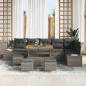Preview: ARDEBO.de - 10-teiliges Garten Sofa Set mit Kissen Grau Poly-Rattan Akazie