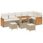 Preview: 9-teiliges Garten-Sofa-Set mit Kissen Beige Poly-Rattan Akazie