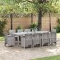 Preview: ARDEBO.de - 11-tlg. Garten-Essgruppe mit Kissen Hellgrau Poly Rattan
