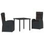 Preview: 3-teiliges Garten-Dining-Set mit Kissen Schwarz Poly Rattan
