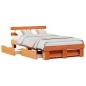 Preview: Bettgestell mit Schubladen Wachsbraun 140x190 cm Massivholz Kiefer